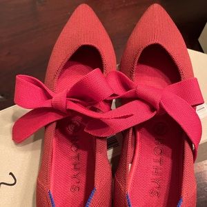 Rothys Cinnamon The Mary Jane Red Bow Point Flats  Ribbon Tie 9.5